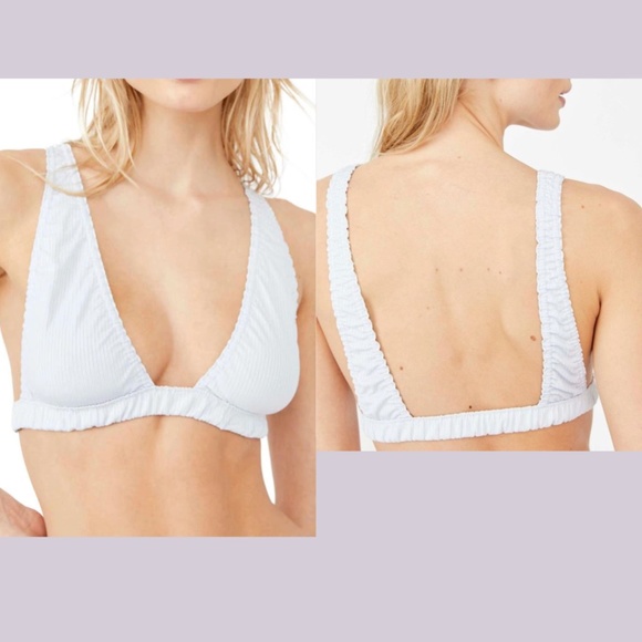 NWT Free People‎ [ Medium ] Wait & See Stripe Ribbed Bralette Palest Blue - Picture 1 of 14